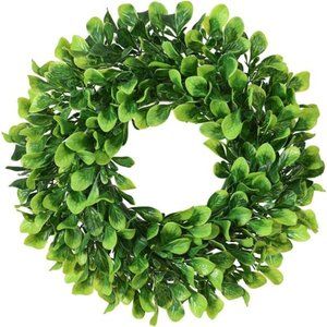 Artificial Green Leaves Wreath - 11" Mini-Sized Boxwood Wreath Window Wreath